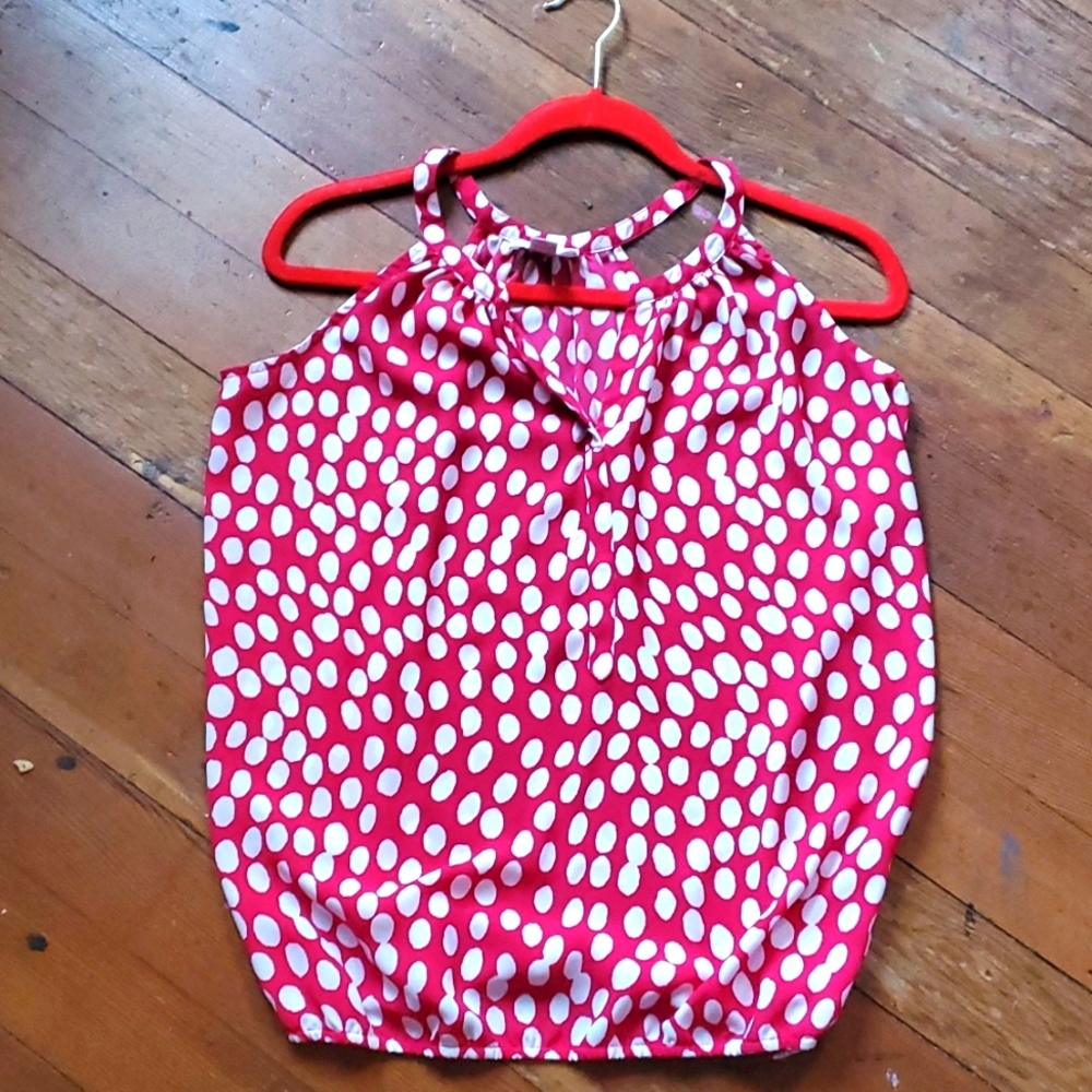 Loft Blouse Red With White Polka Dots